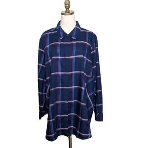 Foxcroft Heritage Non Iron Tunic Shirt Women's Size 22 Blue Red Plaid Button Up
